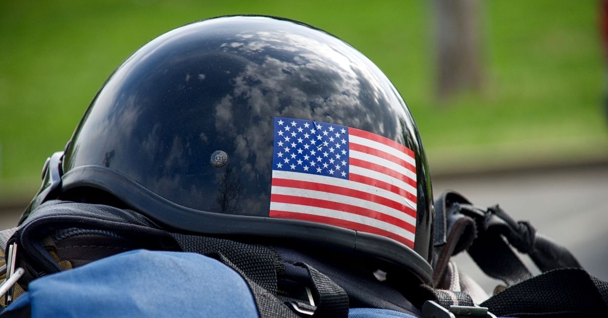 motorcycle helmet with an american flag sticker