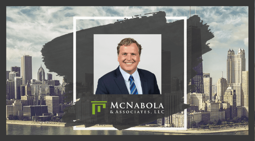 Ted McNabola and McNabola logo with Chicago skyline background